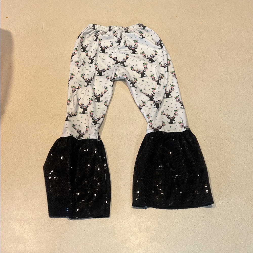Festive Reindeer Print Bell Bottom Pants
